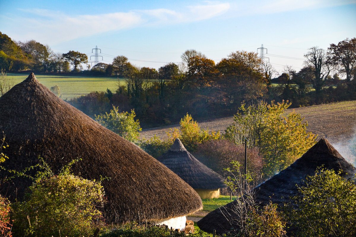 Image of the ancient buildings on Butser Farm