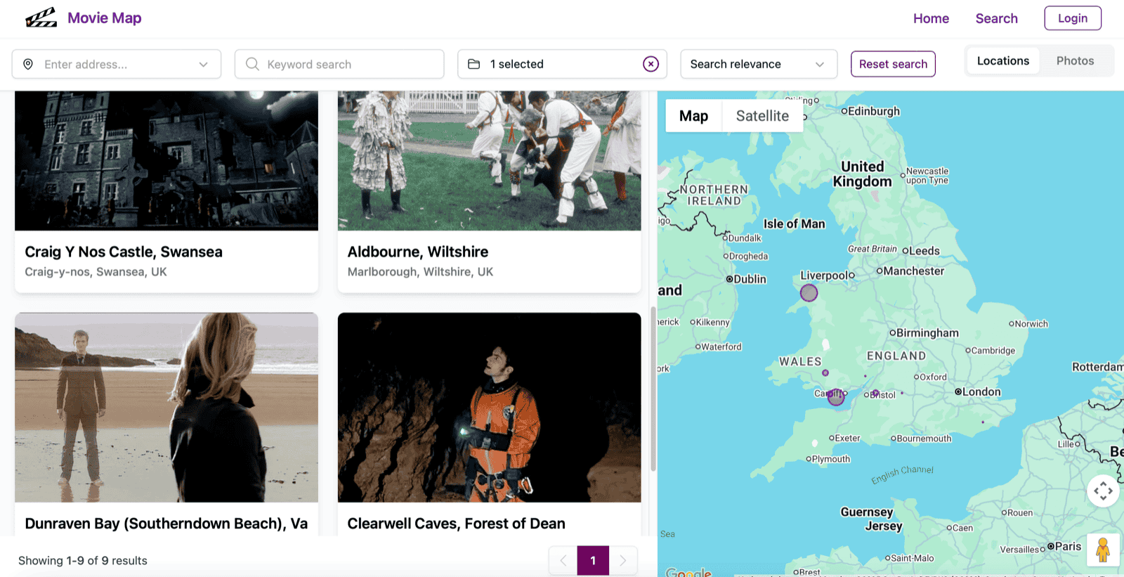 Image of SuperScout's new Showcase interface, showing Dr Who filming locations